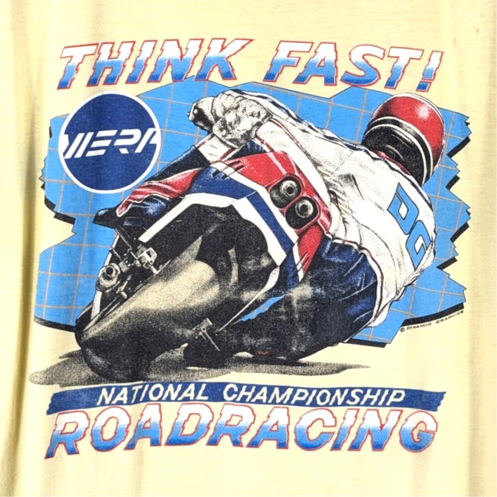 Hanes XL Fifty Fifty Road Racing Crew Neck T Shirt Mens Yellow Cotton Polys